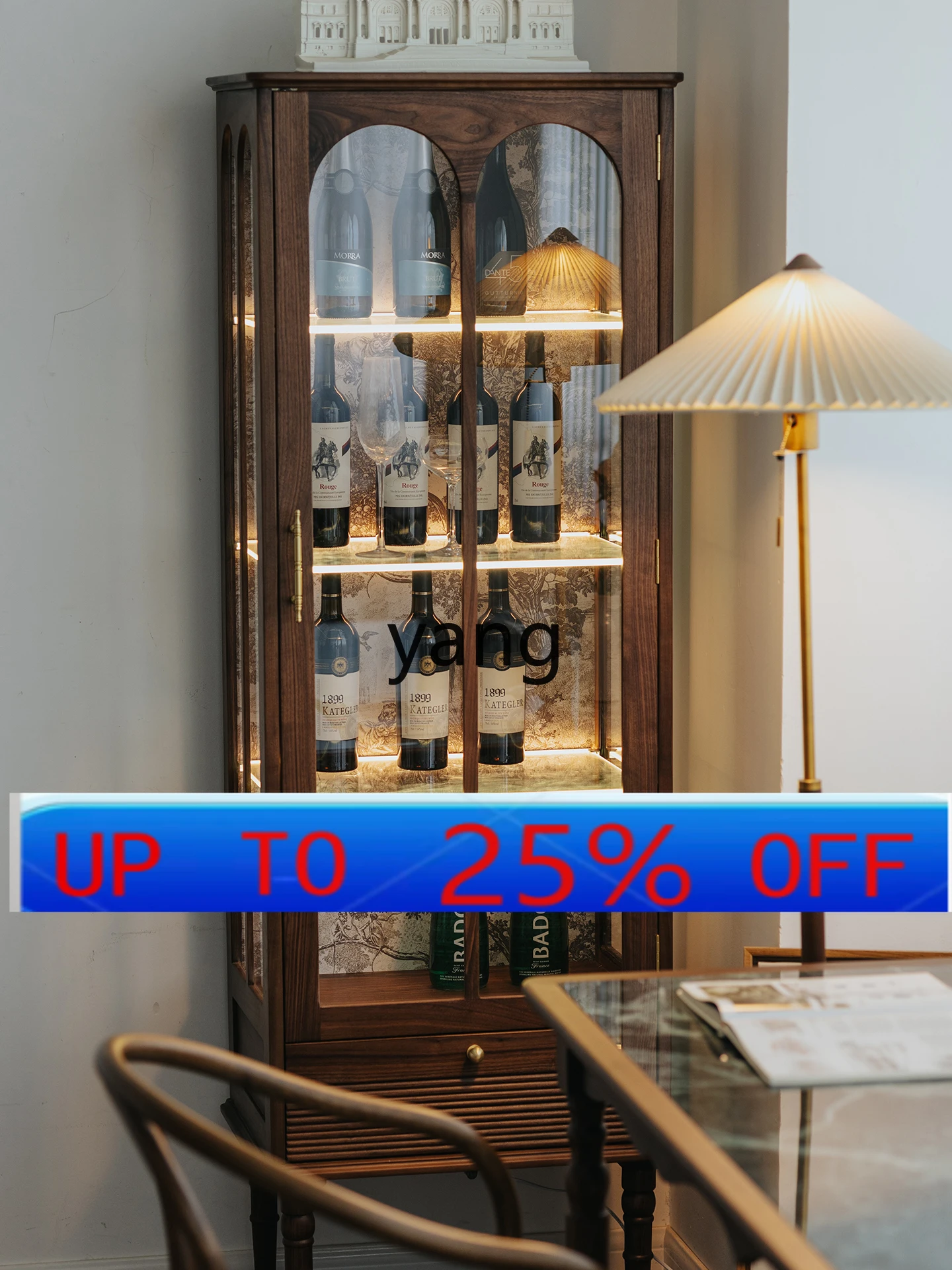 

LMM Black Walnut Solid Wood Living Room Handcrafted Glass Storage Cabinet