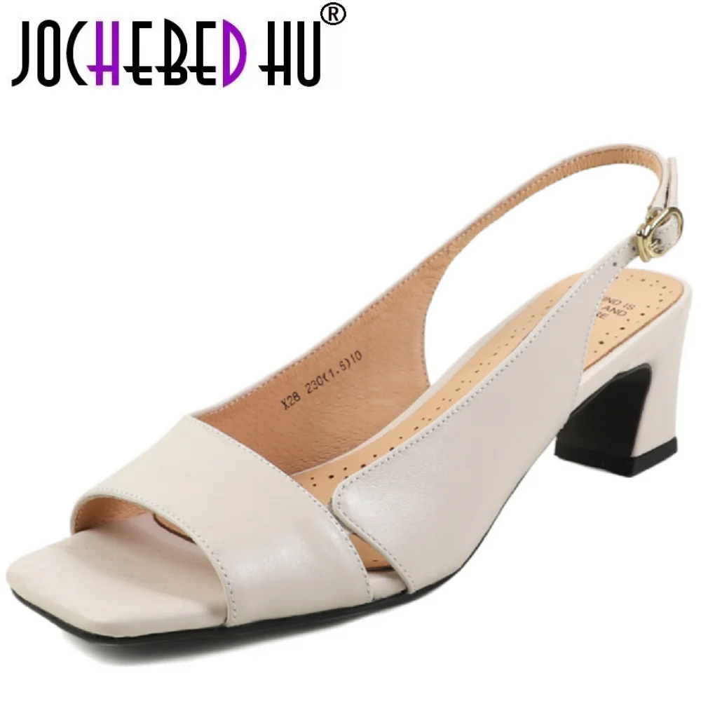 

【JOCHEBED HU】Новые женские удобные повседневные летние сандалии ручной работы из натуральной кожи на высоком каблуке и платформе с пряжками, повседневные уличные сандалии 34-40
