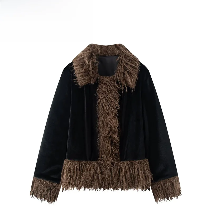 

Fashionable Versatile ZR Spring New Women's Plush Jacket Outerwear Polyester Standard Fit Long Sleeve Regular Length Coat