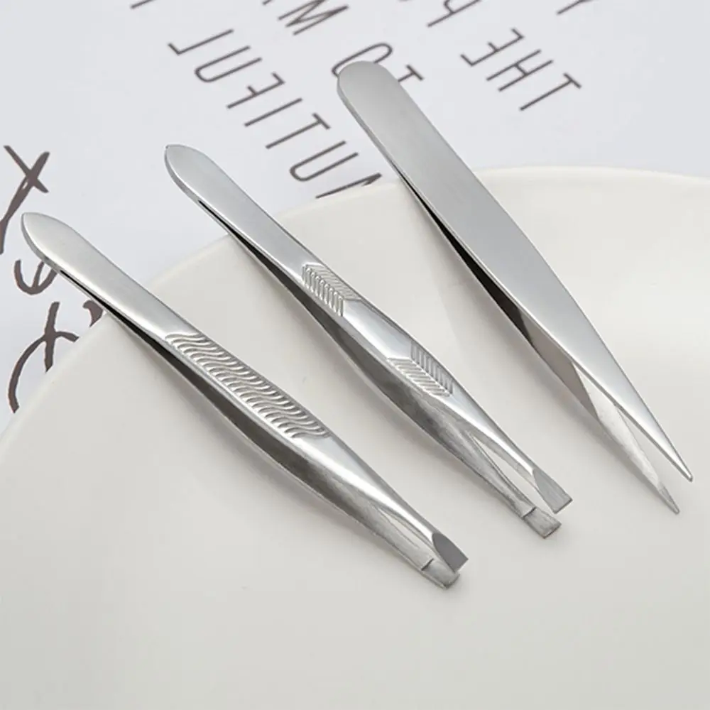 Polished Stainless Steel Slant/Tip/Flat Eyebrow Tweezers Plucking Eyebrows Ingrown Hair Removal Beards Tool