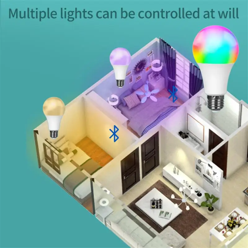 AUBESS Wireless Bluetooth Smart Bulb Tuya APP Control Dimmable 15W E27 RGB+CW+WW LED Color Change Lamp Smart Home Decor