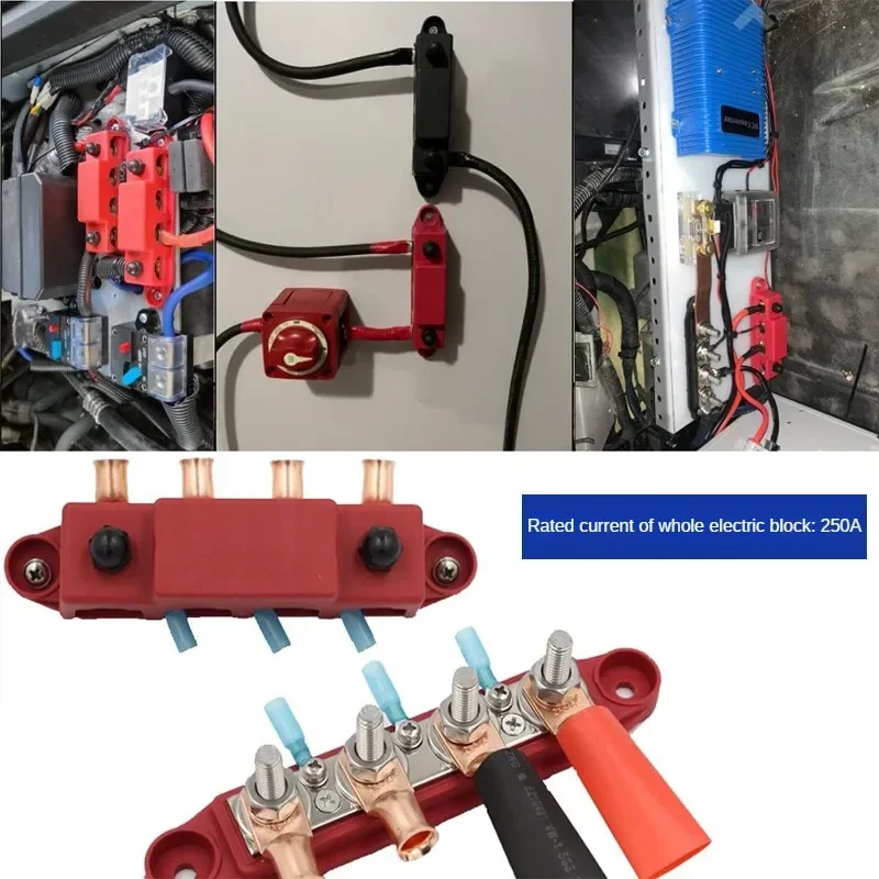 Dc 48v 250a 4 Terminal Studs Busbar Powerterminal Block M8 M10 High Current Wiring Stud Battery Junction Block for RV Ship Car