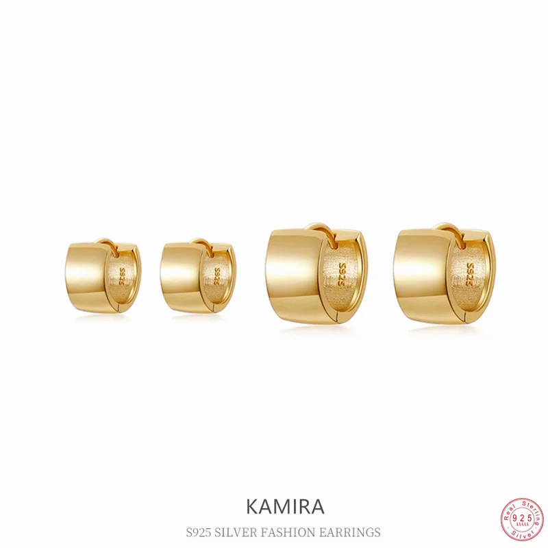 

KAMIRA 925 Sterling Silver Geometric Thick Glossy Earrings for Women Luxury Temperament Party Hoop Hug Earrings Classic Jewelry