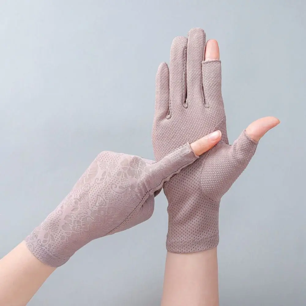 UV Protection Summer Sunscreen Gloves Ice Silk Lace Sun Protection Gloves Elastic Slip Resistant Cycling Driving Gloves