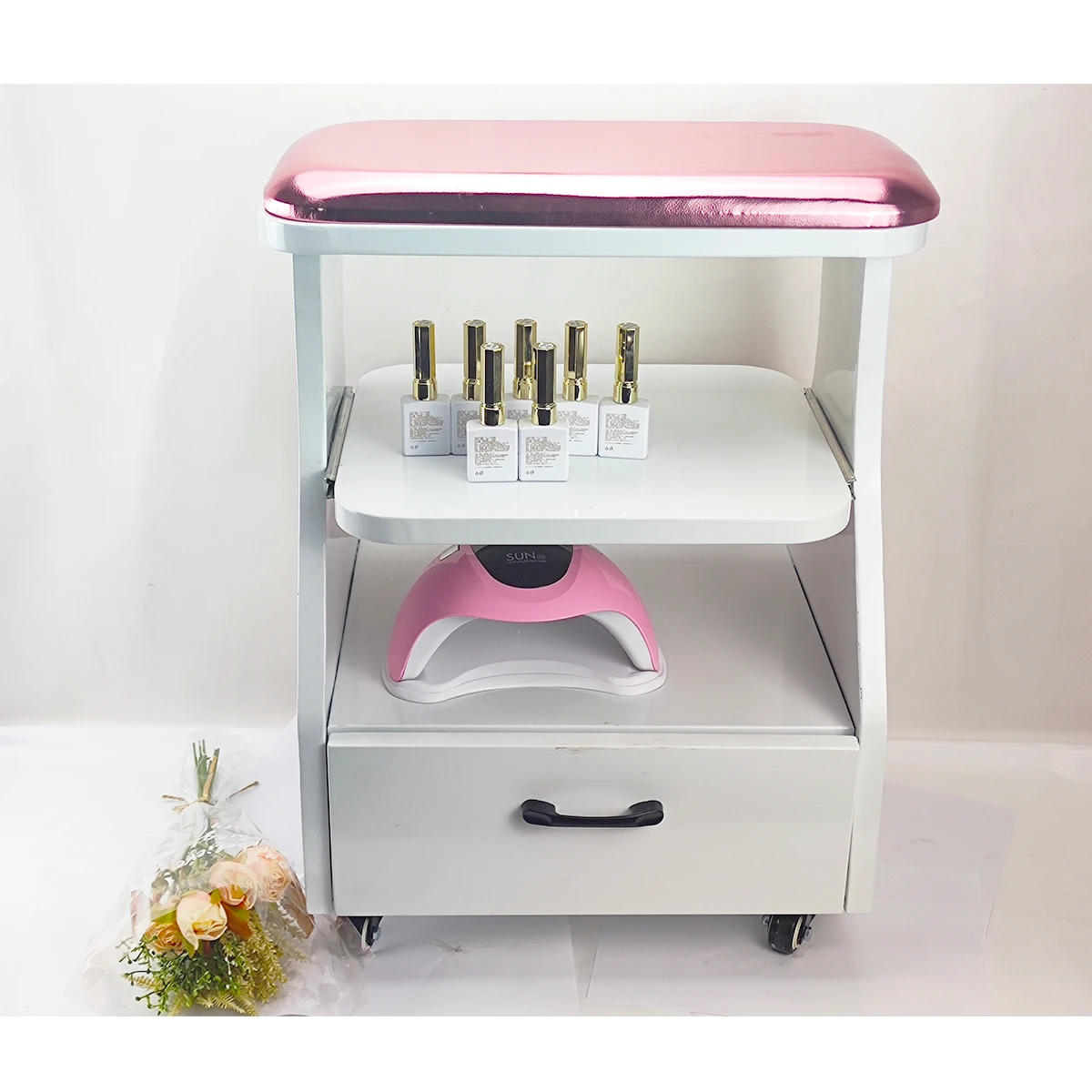 nail art salon bar cabinet with hand feet nail arm rest pillow