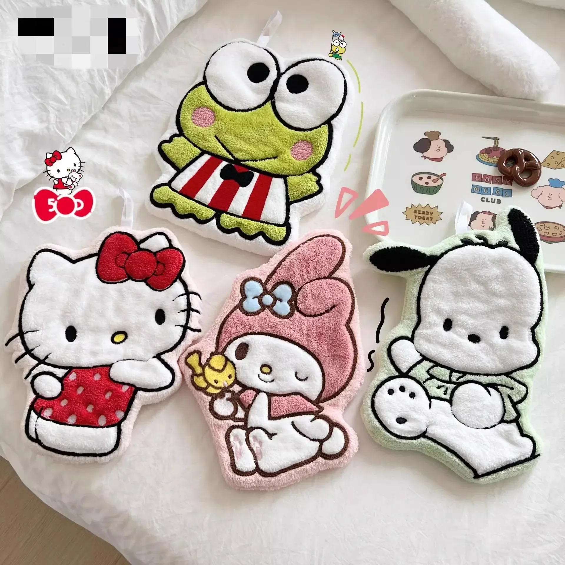 Hello Kitty Cute Cartoon Hand Towel Double Layer Thick Absorbent Coral Fleece Hanging Towel for Home and Travel