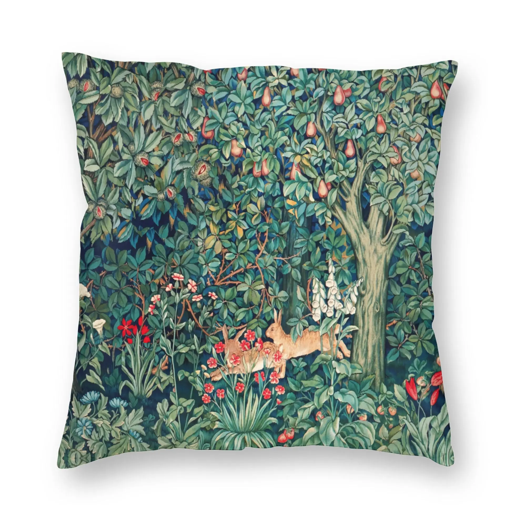 Greenery Forest Animals Pheasant on Tree Squirrel Hares Blue Green Floral Modern Pillow Cover Bedroom Decoration  Chair Cushion
