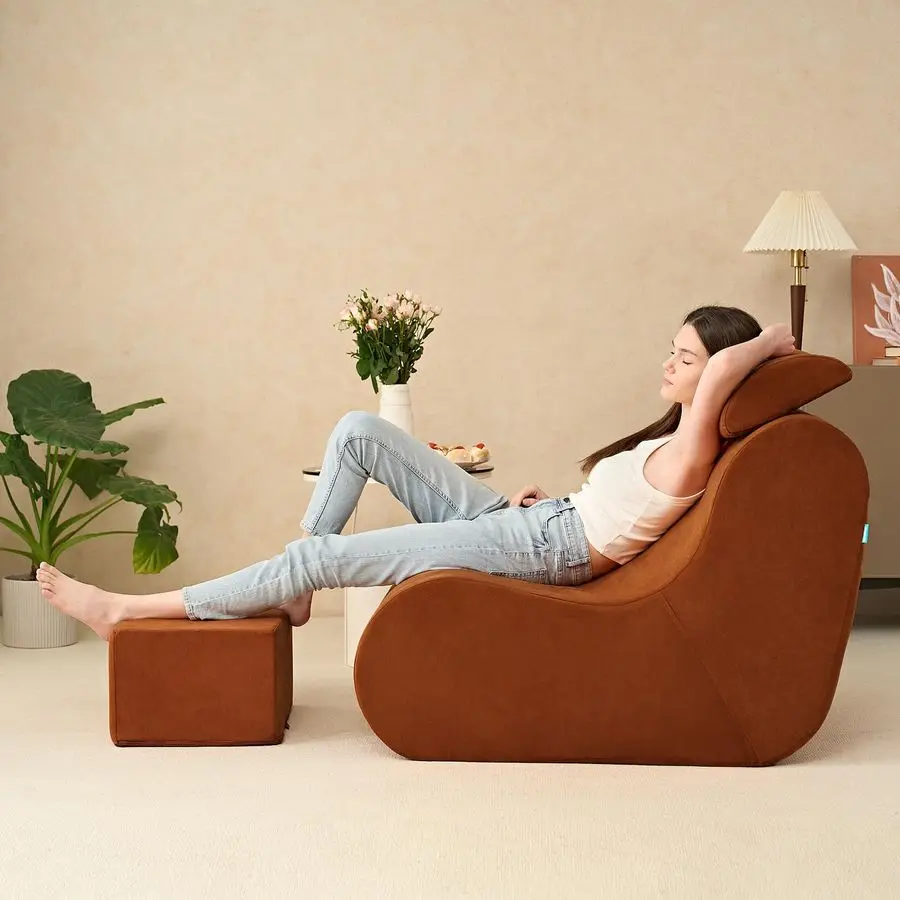 

Large Bean Bag Chair for Adults, Reading Chair with Ottoman Filled by HighDensity Foam, Cozy Lazy Beanbag Lounger Sofa with Wai