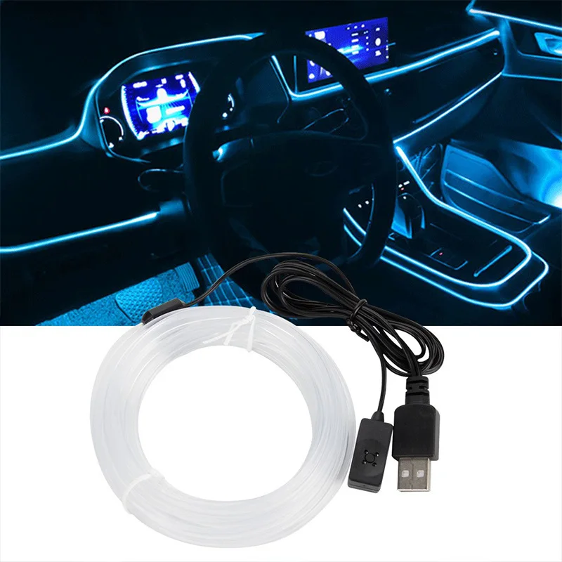 1/2/3/4/5M RGB Car Interior Ambient LED Light Strip Invisible USB Fiber Optic Atmosphere Lamp Support Door Decoration Lamp
