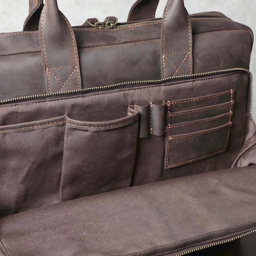 Vintage Echtleder Herren Aktentasche 15" Laptop-Tasche Arbeits- und Business-Herrentasche aus Crazy Horse Leder Schultertasche Handtasche – Detail 12