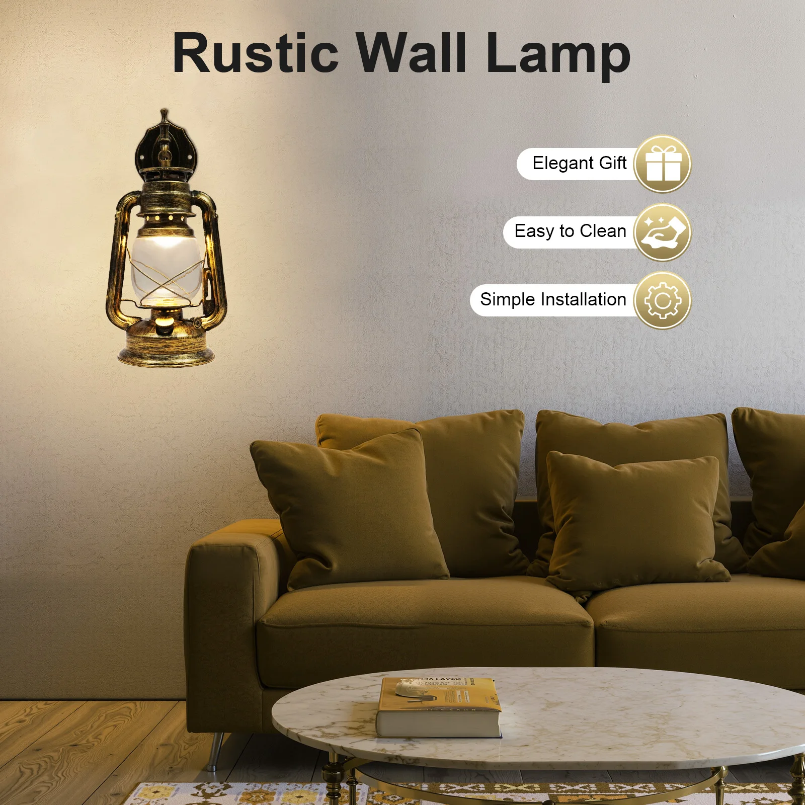 Rustic Wall Sconce Lighting Indoor Lighting Wall Light Lantern Mounted Light with Glass Lampshade for Hallway Farmhouse Loft