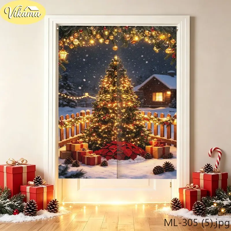 VIKAMA Merry Christmas Door Curtain Beach Santa Surfboard HD Print, Easy Hang Festive Door Cover, Winter Holiday Decor