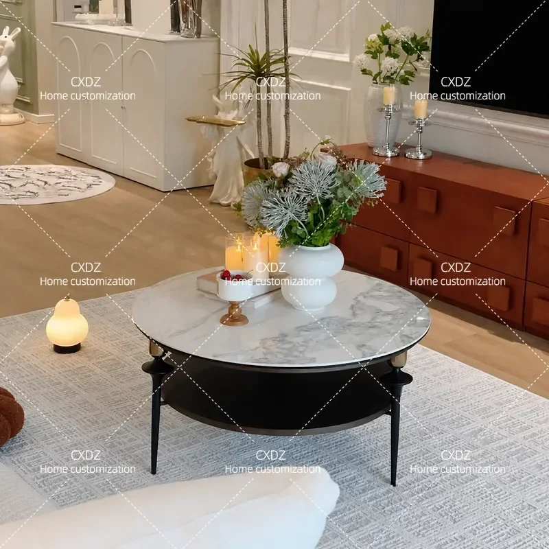 Retro Round Coffee Table Modern Light Luxury Small Apartment Living Room Art Center Table High End Design
