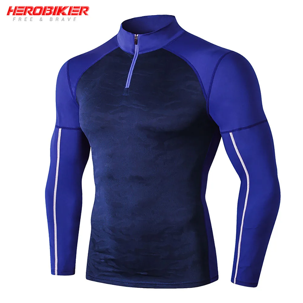 Men Running Sports T Shirt Sportwear Motorcycle Base Layers Top Tight Breathable Stand Collar Gym Compression Fitness Shirts