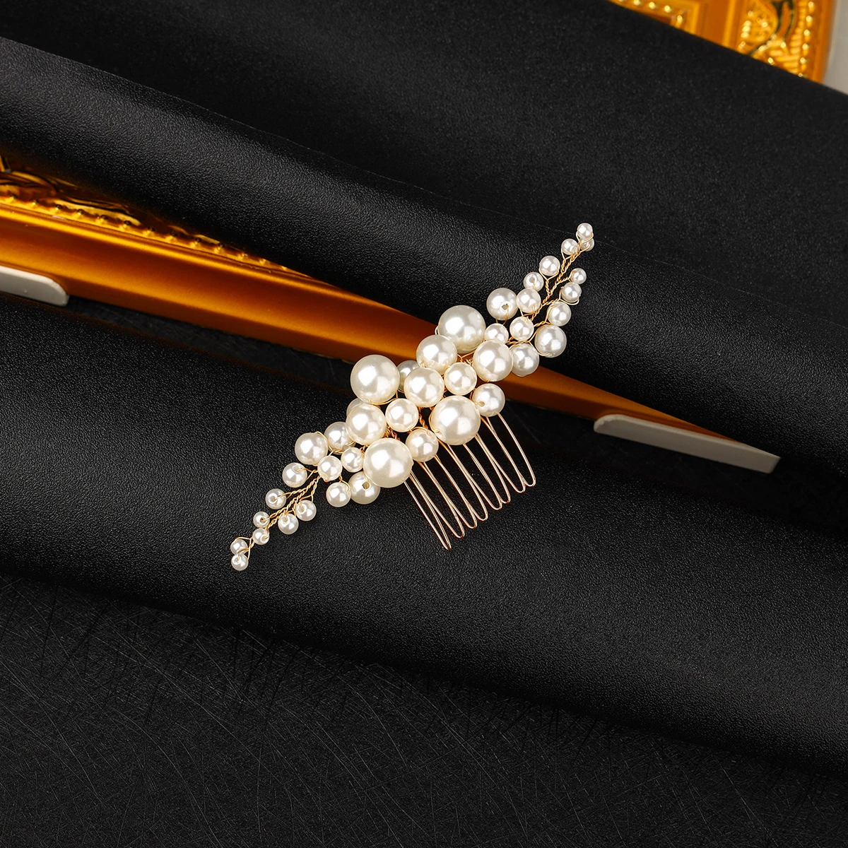 Elegant pearl wedding hair comb bridal side comb piece wedding hair ornament for women and girls(Gold)