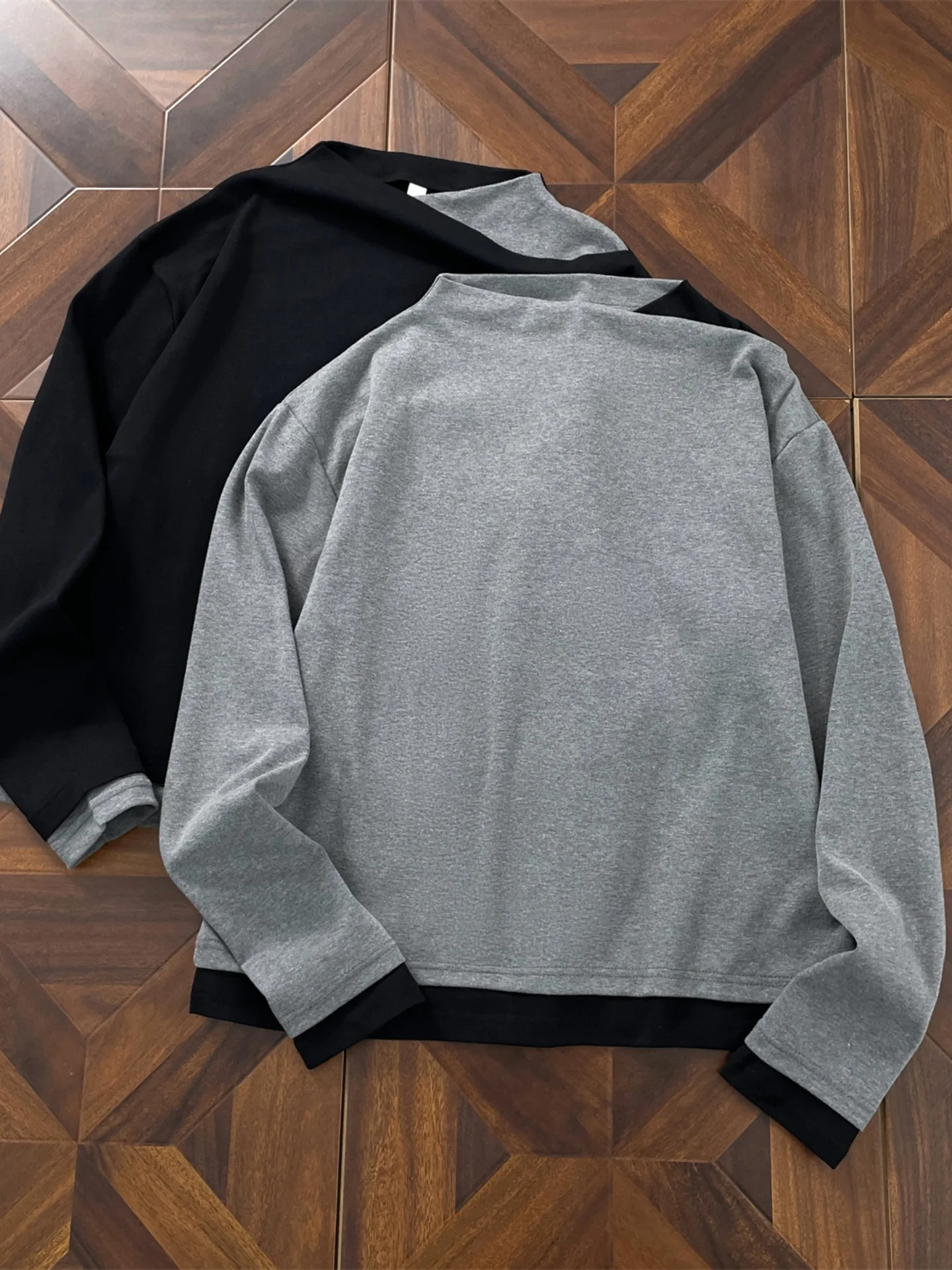 American Vibe Long Sleeve T-Shirt Casual Loose Fit Color Block Collar Design Inner Wear Base Layer Top for Men And Women