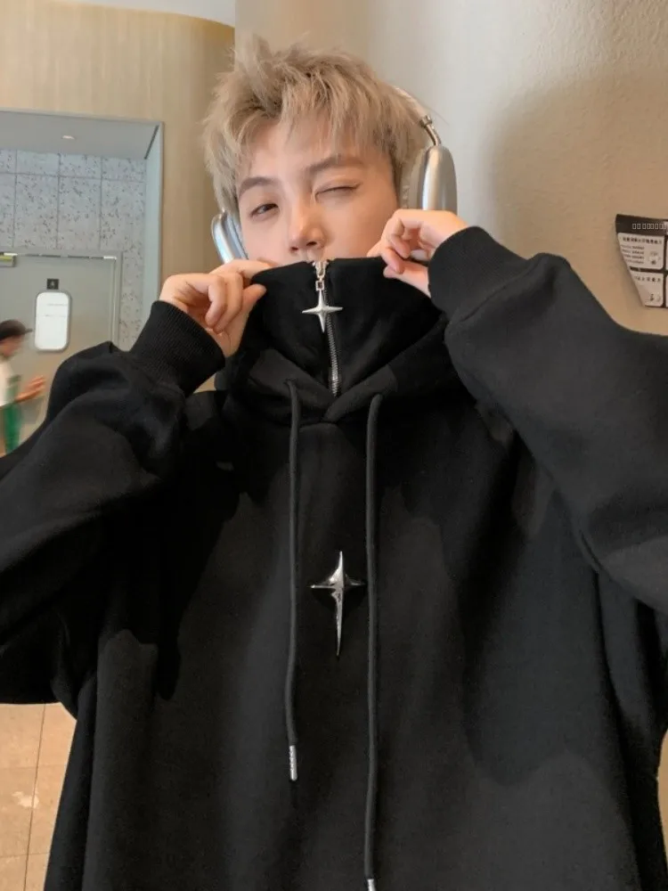 

Мужская толстовка-худи American Style с воротником на молнии, повседневная, свободного кроя, осенняя, модная, молодежная, в стиле кэжуал