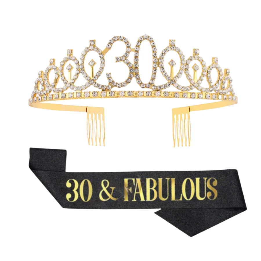 Geburtstags-Tiara Krone Schärpe für Frauen und Mädchen zum 30., 40., 50., 60., 70., 80. Geburtstag Deko-Geschenk – Detail 16