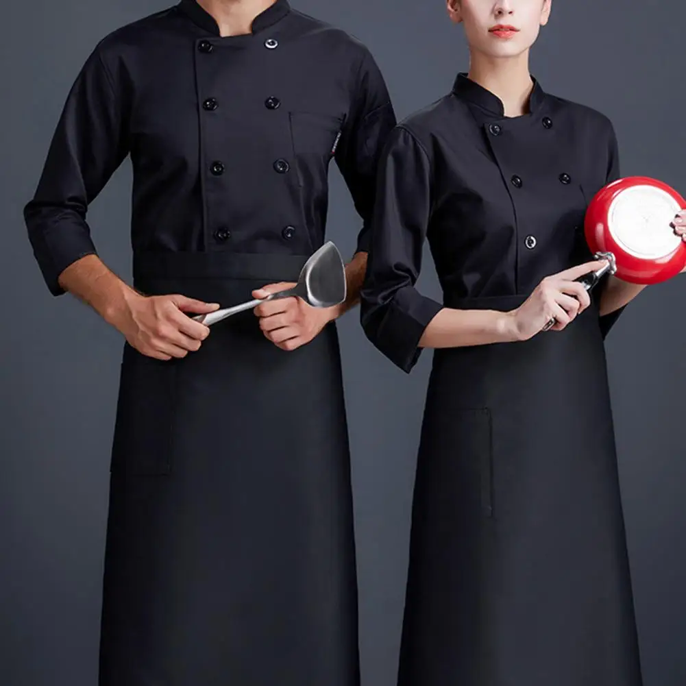 

Chef Shirt Stand Collar Long Sleeves Double Breasted Patch Pocket Chef Top Oil-proof Hotel Kitchen Chef Uniform Pastry Clothes