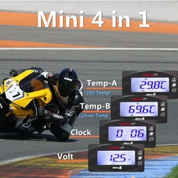 Koso Oil Temperature Meter Universal Motorcycle Oil Temperature Cylinder temp Time Volt  4 in 1 Dual Temp LCD Digital Display