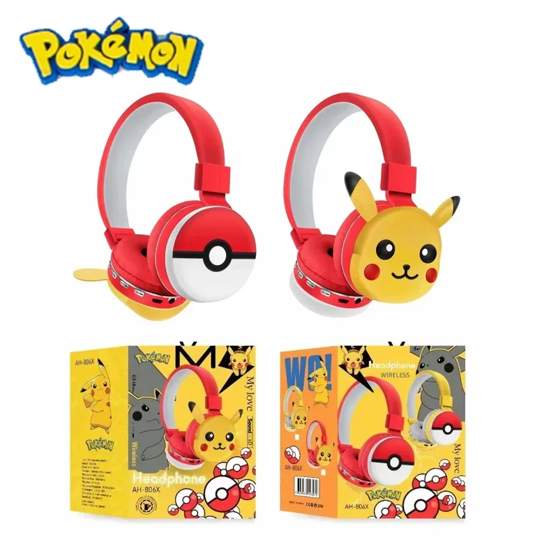 New AH-806X Cartoon Headworn Bluetooth Earphones Pikachu Children's Creative Gift Folding and Stretching Anime