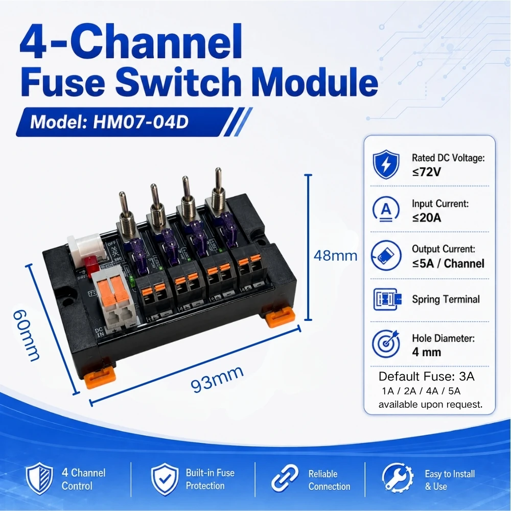 2/4/6/8/12/16-Kanal DC-Kippschalter-Stromverteilermodul mit Federanschluss, Sicherung und LED-Anzeige pro Kanal