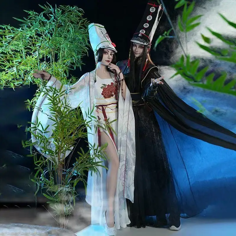 

Upgraded Black White Wuchang Ghost Cosplay Costume Traditional Chinese Fairy Tale Hanfu Niche Halloween Cosplay Suit Outfits