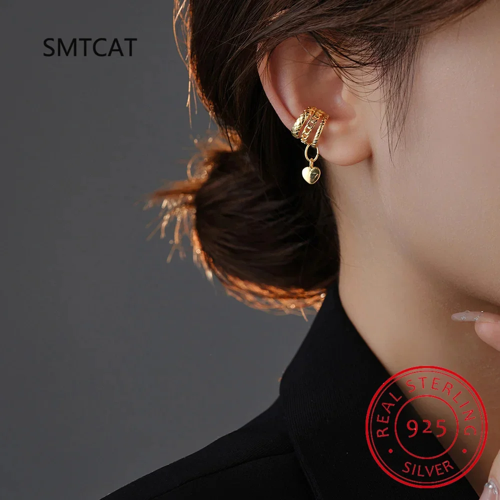 Women 925 Sterling Silver Heart Charm Cool Ear Cuff Clip on Earrings for Mom Daugther Girl Party Jewelry DS3931 - view 4