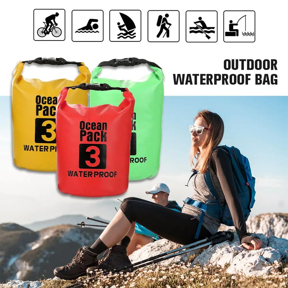 Wodoszczelna torba sucha 3L, torba do pływania, składany worek do przechowywania na plaży, torba do kajakarstwa, raftingu, trekkingu rzecznego, pływająca torba wodna.