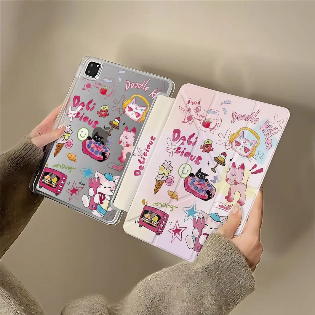 

Graffiti Pizza Kitten Case 3+Y Fold For Samsung TabS8 S9 S11 FE S6lite tablet Protective Case 10S11/S8+/s6lite/A78 English Case