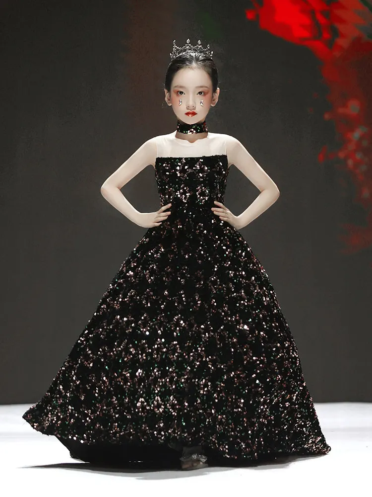 

Flower Girl Dress Wedding Gown First Christmas Party Dress for Girls Sequin Formal Occasion Dress Kids' Holiday Celebration