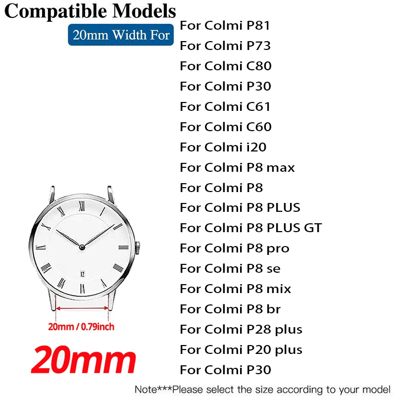 20mm cinturino in metallo per COLMI P81 P73 P42 P30 cinturino per Colmi C80 C61 C60 braccialetto Correas reloj per colmi p28 plus cinturino