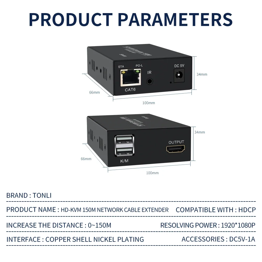 HDmi-kvm 150 m Extender mit IR-Erweiterungs- und Ausgangsfunktion, Trennung von Videosplittern und Konvertern