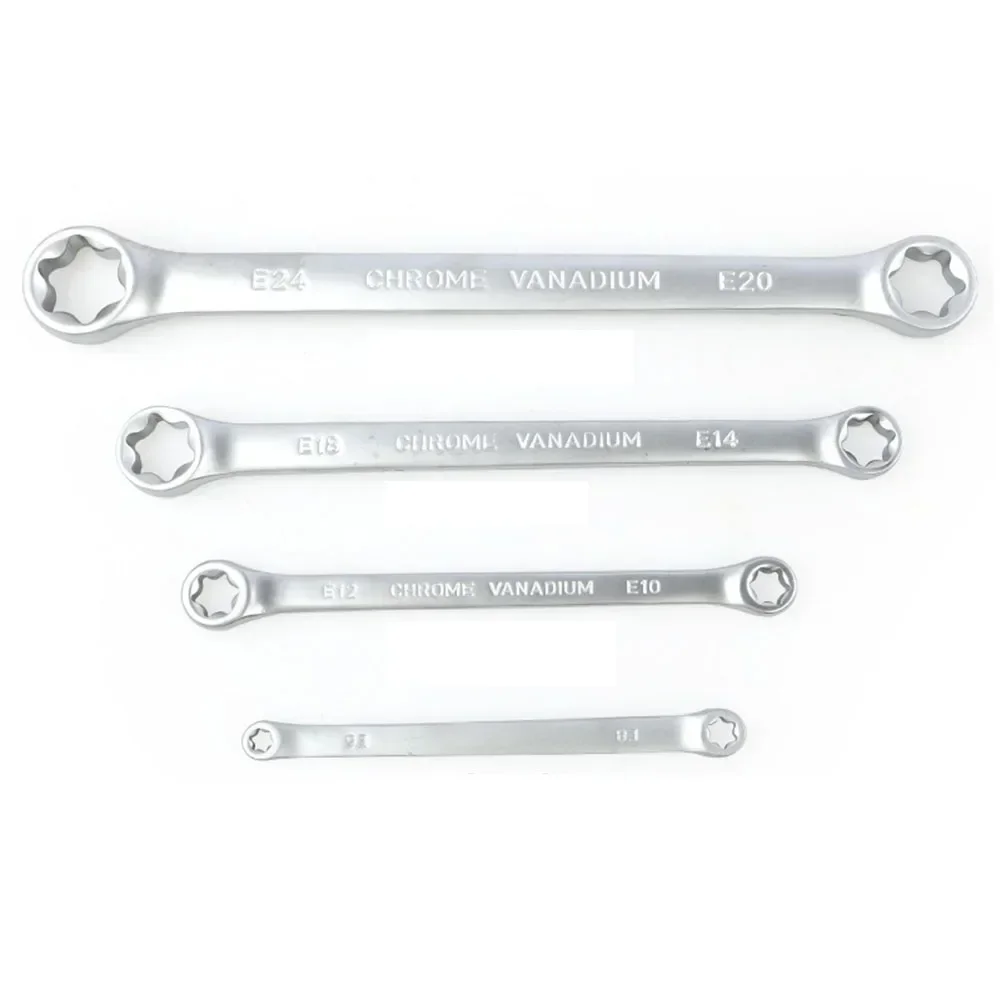 4pcs E-Ring Wrench Spanner E-Torx Box Wrench E6-E24 E-Type Double-Ended Hexagon Socket Wrench Ratcheting Wrench Hand Tool