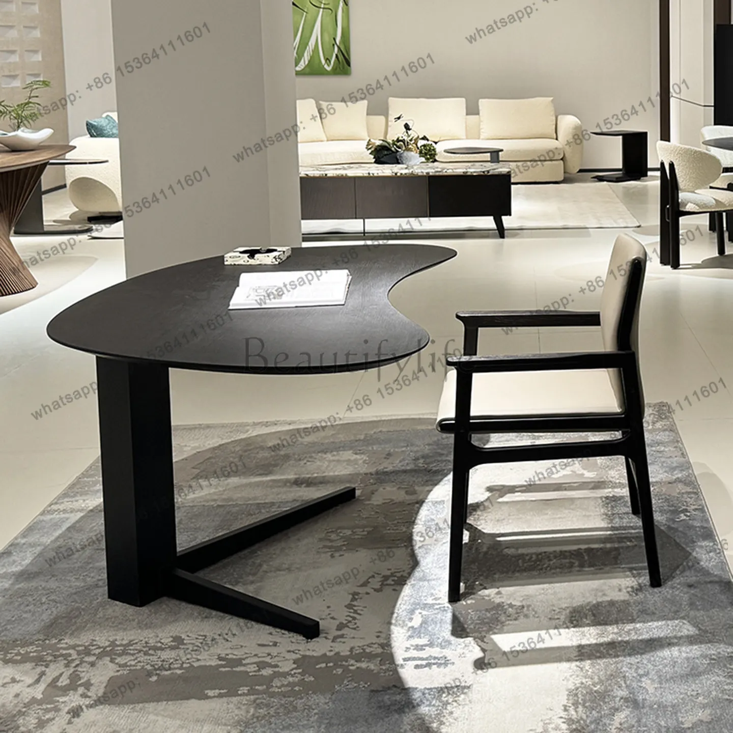 Designer Nakajima Tai Italian minimalist solid wood model room Reception desk Smoked wood office desk