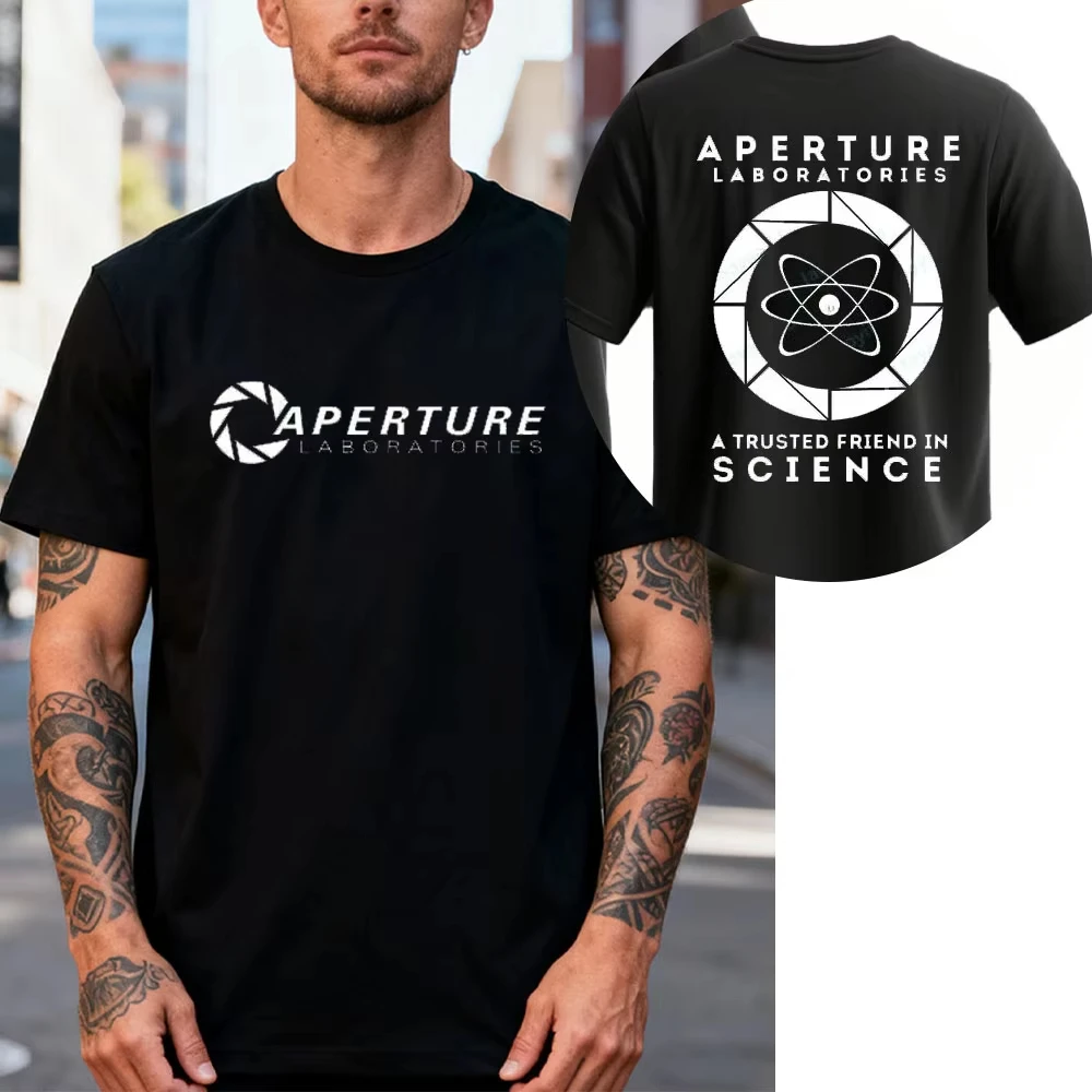 Gaming sci-fi company video Aperture Technology Portal Men's T-shirt Glados Geek Top Couple Pure Cotton Loose Streetwear Top
