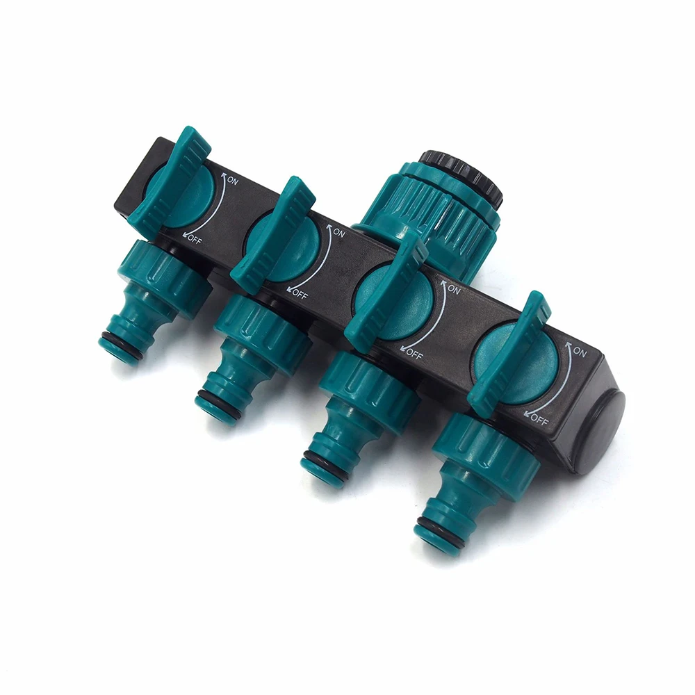 Water Distributor Valve with 4 Way Splitting Function for 1/2 Inch Standard Garden Tap to Support Concurrent Use of Four Hoses