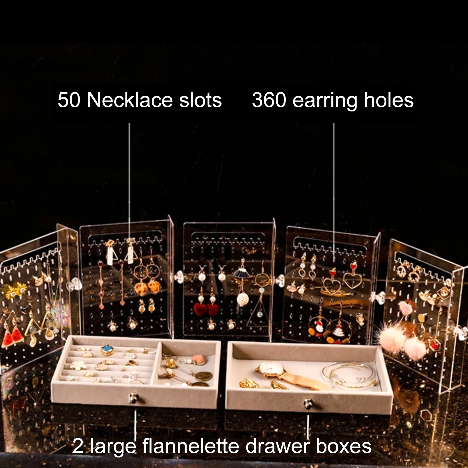 Vertical Drawer Earring Display Stand with Slide-Out Drawers Jewelry Holder Organizer for Bracelets Rings and Accessories