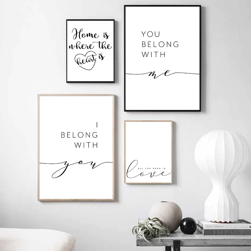 Black White Life Quote Canvas Painting Scandinavian Style Love Poster and Print Nordic Wall Pictures for Living Room Home Decor