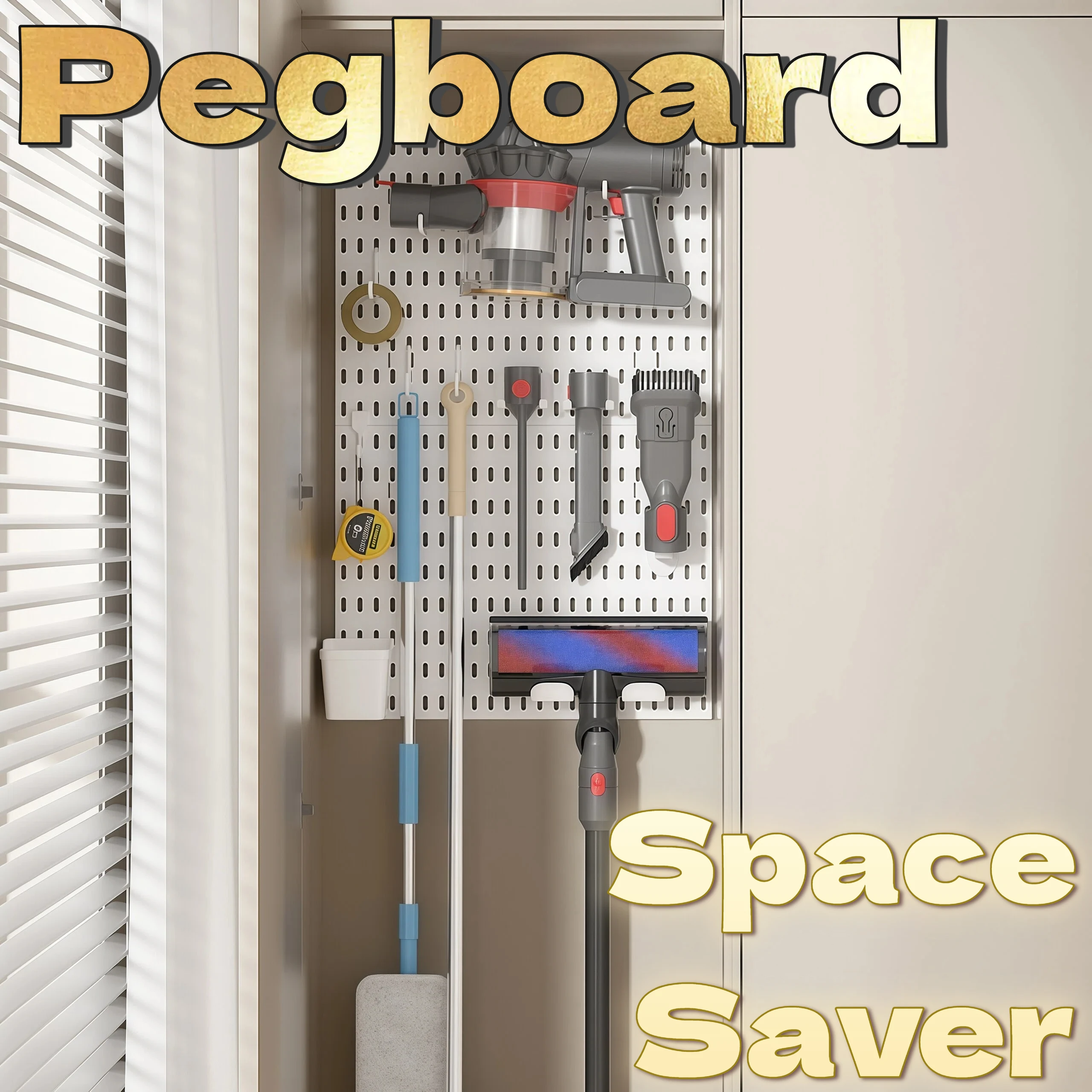 Wall Mounted PP Pegboard Organizer 3 in 1, Hole Board with Hooks Shelf for Bedroom Entryway Living Room, Black White