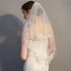 Veli da sposa in pizzo da sposa per spose Velo da sposa a 2 livelli con applicazioni a vita corta e pettine Veli in morbido tulle