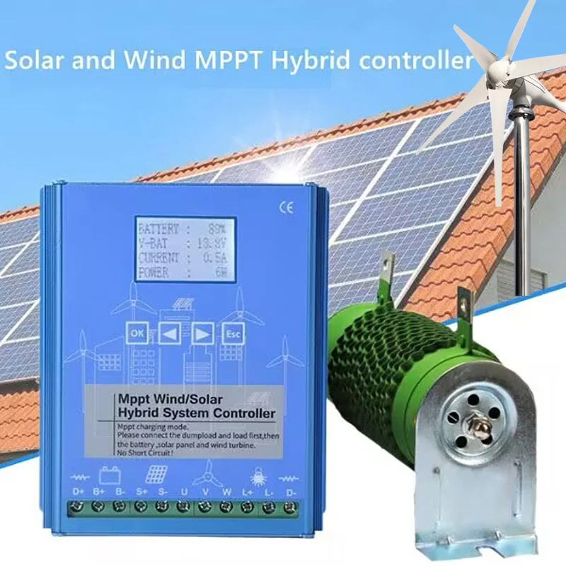 MPPT angin hibrida surya pengendali pengisi daya angin 1500W & Solar 1200W 12/24V/48V pengendali hibrid otomatis dengan Resistor beban keras