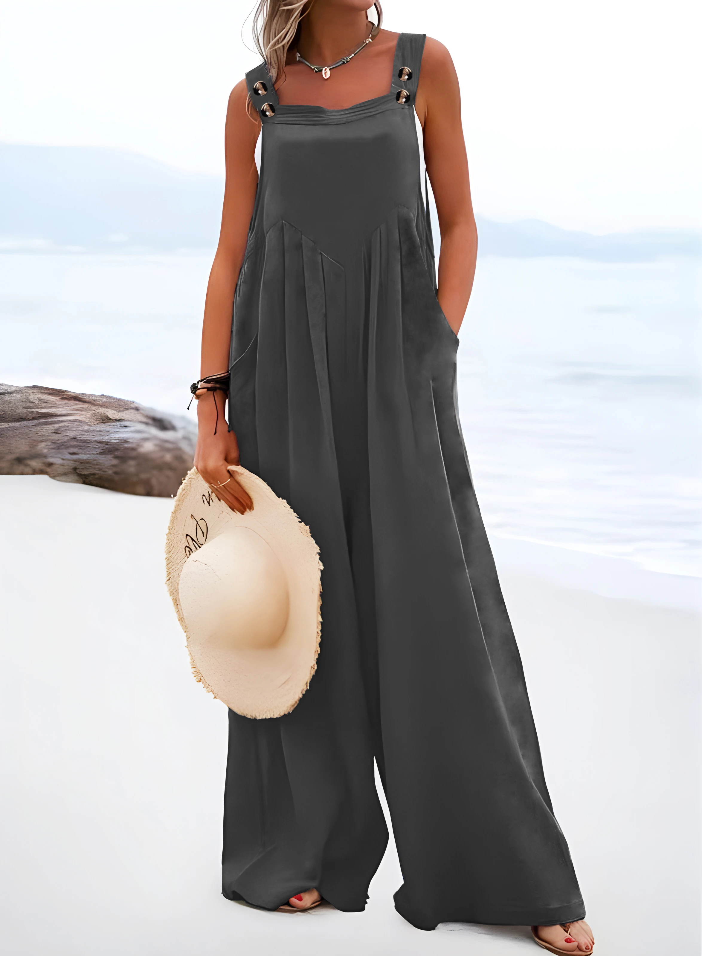 

2026 Summer New Loose Wide-Leg Women's Overalls Suspender Casual Simple Jumpsuit