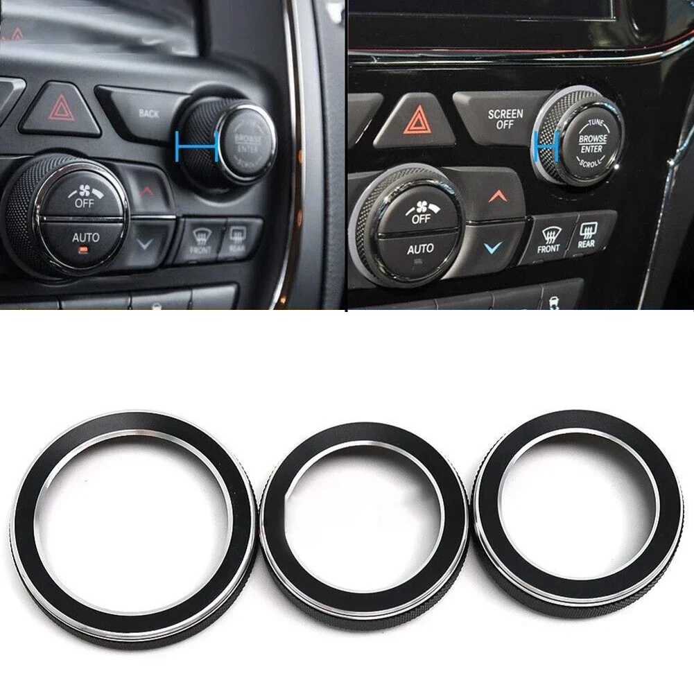 1 Set Car Black A/C Radio Switch Trim Ring Knob Covers Volume Turn Knob Ring Trim For Jeep Grand For Cherokee 2014-2021