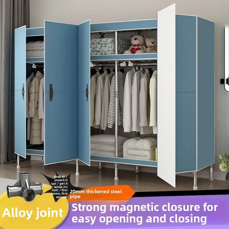 Portable Closet Wardrobe Magnetic Closure Fabric Wardrobe Home Bedroom Reinforced Metal Durable KT Board Rental Furniture