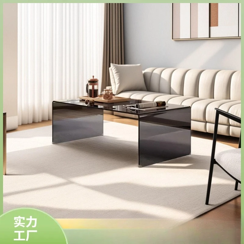 Transparent coffee table, glass minimalist home use with a light luxury and high-end feel, minimalist modern small table
