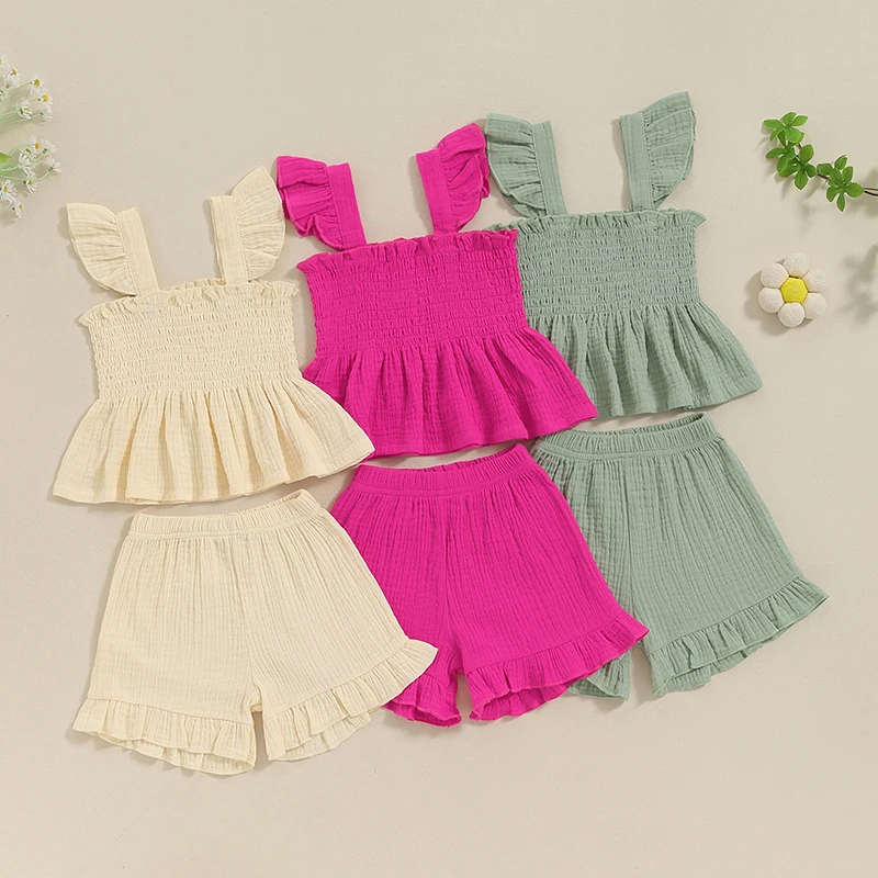 Baby Clothes Sets Outfits 2 Pcs Cotton Infant Baby Girls Clothing Newborn Sleeveless Top+Elastic Waistband Shorts Toddler Suit