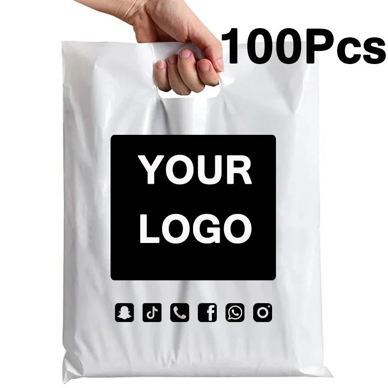 Plastic Shopping Bag Reusable Flat Gift Bag Customized Printing Logo Corporate Event Promotional Packaging Bags 100Pcs