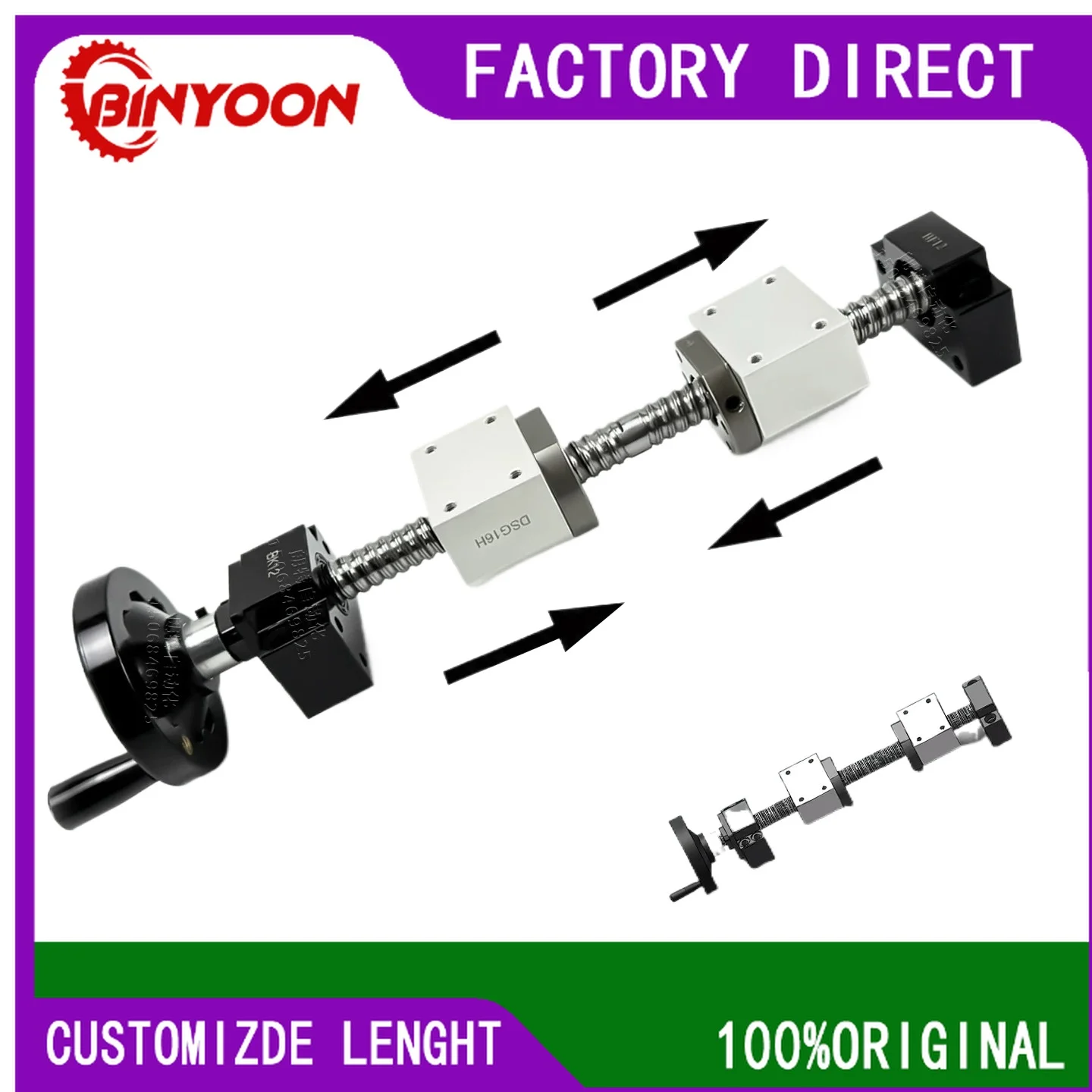Front and back teeth hand crank ball screw 1204 module 1605 left and right rotation butt sliding table two-way manual screw set