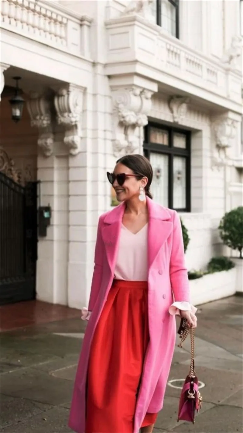 Blazer de lana rosa de diseñador para mujer, abrigo grueso de talla personalizada, Chaqueta larga de 1 piezas, vestido Formal de graduación con botonadura única